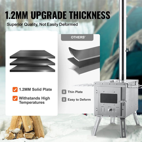 Houtkachel - Roestvrij - Campingtent - Draagbare Houtkachel - Met Schoorsteenpijp - Hittebestendige handschoenen - Openhaard - Vakantie - Buiten koken