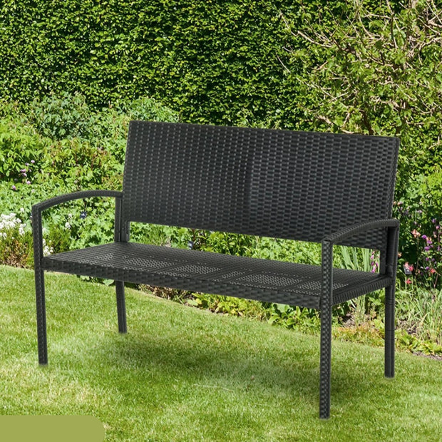 Tuinbank-Rattan Buitenkant-Steel Frame-2 Zitters-Zwart-122 x 60 x 85 cm