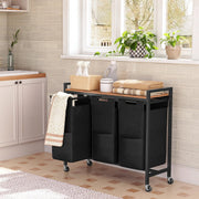 Laundry Basket With 3 Compartments - Capacity 120 Liters - Laundry Basket With Shelf And Pull-Out Bags - Laundry Sorter For Utility Room Bedroom Bathroom Dormitory - Black