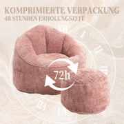 Zitzak Stoel met Voetensteun - Beanbag in Luxe Chenille Stof - Hoge Druk Schuimvulling - Ergonomisch Ontwerp - 89x88x76 cm - Roze