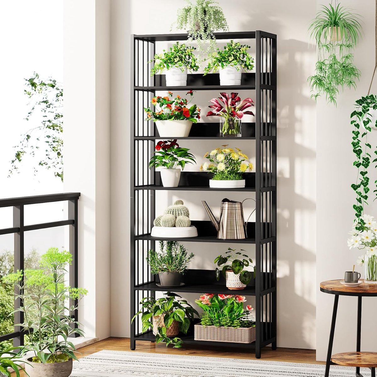 Boekenplank - 6-Tier Etagere Boekenkast - 80 x 30 x 190 cm - Industriële Hoge Boekenplanken Display Plank - voor Woonkamer Slaapkamer - Zwar - QUORE