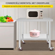 Zilveren Commerciële Keuken Werktafel - RVS - 95x61 cm - Verrijdbaar