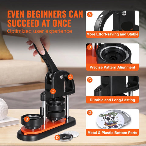Button Maker B58 - Hoogwaardige Button Machine - Ergonomisch - Eenvoudig Gebruik en Installatie - Incl. 100 Buttons (58mm) en Patronenboek - DIY - Hobby