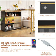 Uitschuifbare Bartafel met Opbergruimte - Moderne Verplaatsbare Bartafel - Telescopische Bartafel met LED - Bartafel - Bistrotafel - Hoge Tafel - Kookeiland - Bistrotafel - (138-204×39×105cm) - Zwart & Goud