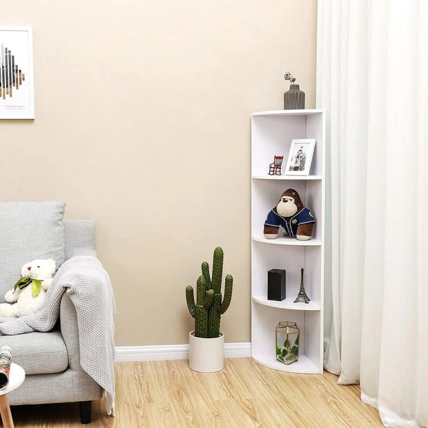 Hoekkast - Hoekdressoir - Kastmeubel - Kastopslag - 4 niveaus - 30 cm x 129,5 cm x 30 cm - Wit