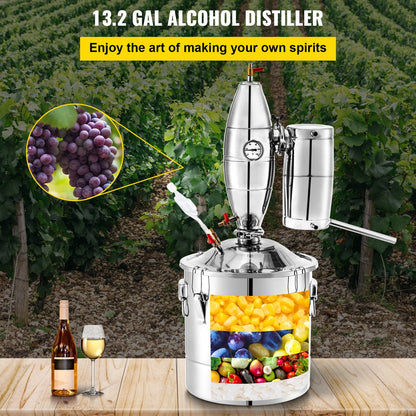 Alcoholstoker - 50L - Moonshine Still Stoker - Fermentatietank 35x 35cm - Multifunctionele water-alcoholstoker - voor whisky, cognac, fruitbrandewijn - Zilver