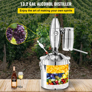 Alcoholstoker - 50L - Moonshine Still Stoker - Fermentatietank 35x 35cm - Multifunctionele water-alcoholstoker - voor whisky, cognac, fruitbrandewijn - Zilver