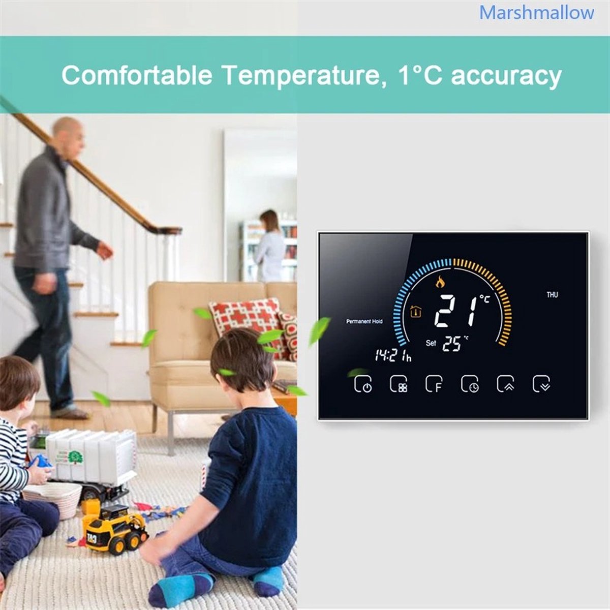 WiFi Slimme Programmeerbare Thermostaat – LCD Touchscreen - Spraakbesturing - APP-bediening - Energiezuinig - Geavanceerde Temperatuurregeling