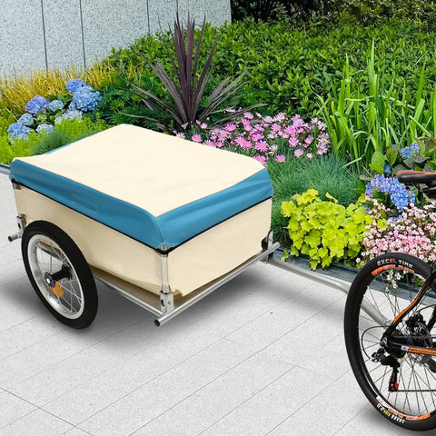 Fietsaanhangwagen - Fietstrailer - 50KG - Beige Blauw - Aluminium