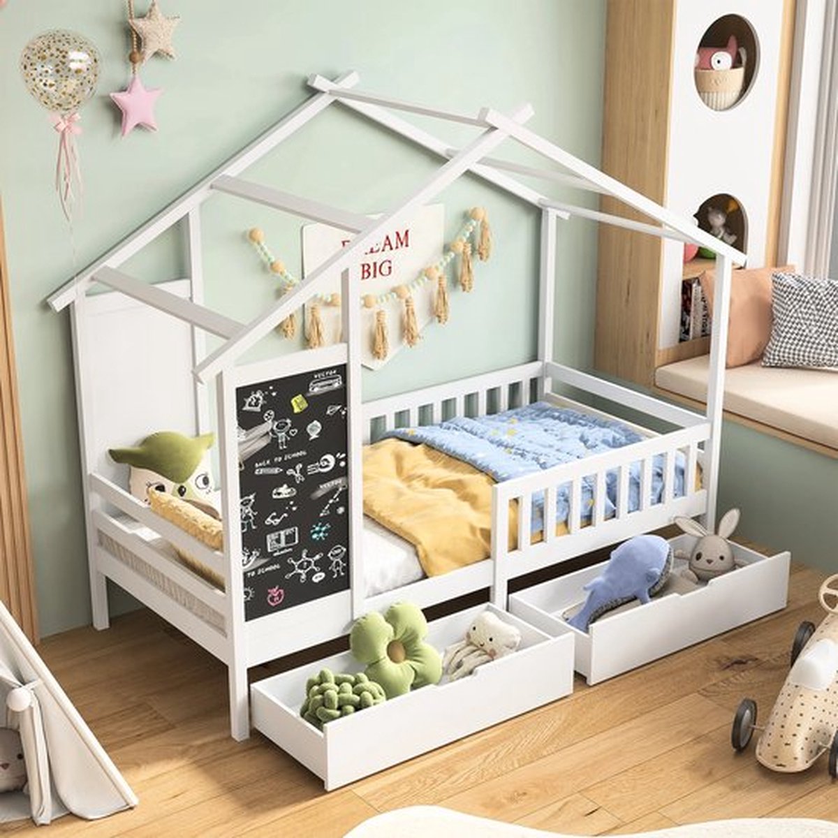 Kinderhuisbed - 90x200cm - Wit - Voor Kinderen - Speelhuis Binnen - Eenpersoonsbed - Kinderbed