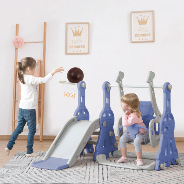 Glijbaan - Binnen en buiten - Baby - 1 jaar tot 3 jaar - BPA-vrij - Speeltoren 4 in 1 - Blauw/Grijs