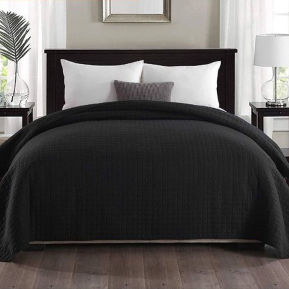 Luxe Bedsprei - voor een Tweepersoonsbed - 240x260 cm - Zachte en Stijlvolle Beddensprei - Zwart