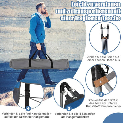 Opvouwbare hangmat met frame en zijvak - draagbaar - 150 kg draagvermogen - voor gebruik binnen en buiten