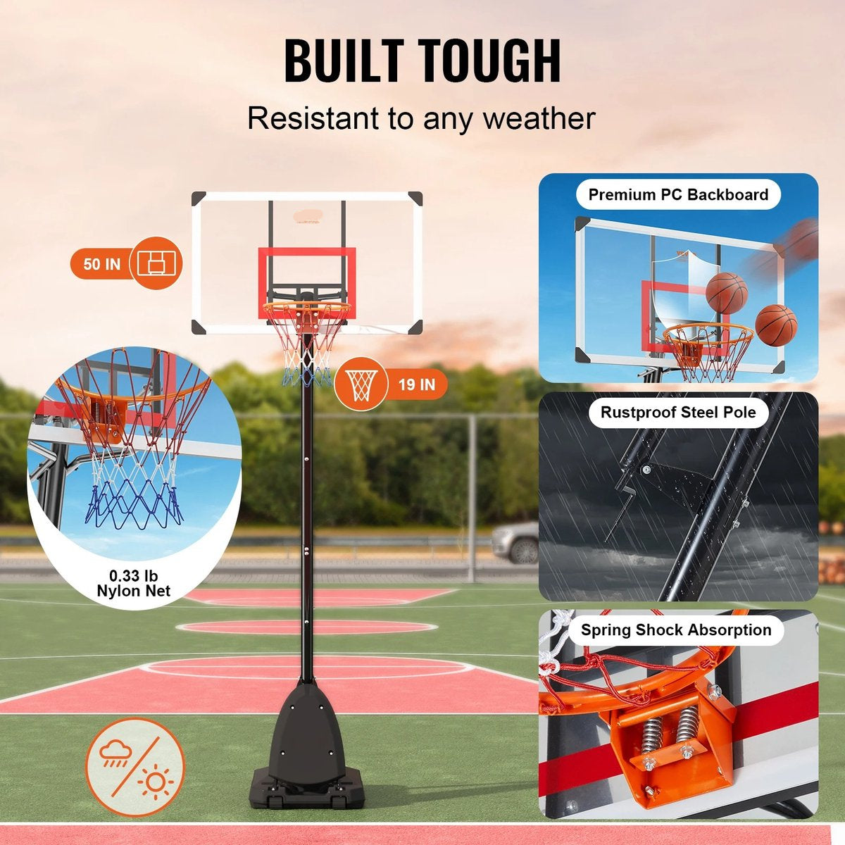 Verstelbare Basketbalpaal - Stevige Basketbalring voor Buiten - 2,3 tot 3 Meter Hoog - Perfect voor Training en Wedstrijden