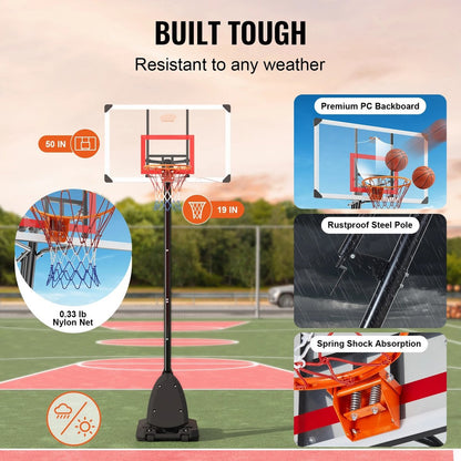 Verstelbare Basketbalpaal - Stevige Basketbalring voor Buiten - 2,3 tot 3 Meter Hoog - Perfect voor Training en Wedstrijden