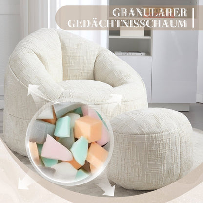 Zitzak met Voetensteun - Stoel met Hoge Druk Schuimvulling - Ergonomisch Ontwerp - Chenille Stof - 89x88x76 cm - Beige