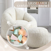Zitzak met Voetensteun - Stoel met Hoge Druk Schuimvulling - Ergonomisch Ontwerp - Chenille Stof - 89x88x76 cm - Beige