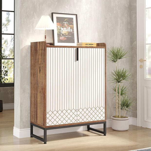 Praktisch Schoenenrek - Schoenenrek met 6 Niveaus - Schoenenkast - Schoenenrek Metaal Modern - Metaal - 73 x 35 x 105 cm - Wit en Bruin