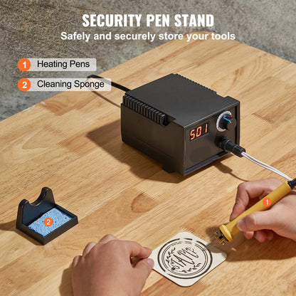Houtbranderset Pro6 - Hoogwaardige Set - Instelbaar tot 700°C - Digitaal Display - 23 Verschillende Draadpunten - Houder - Soldeerbout - Graveerset - Hout en Leer