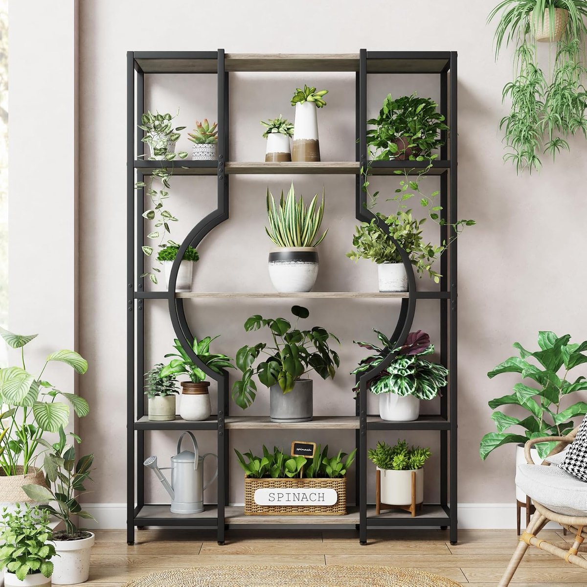 Boekenkast - Boekenrek met 5 Planken - Industrieel Vintage - Kasten Spaanplaat - Grijs en Zwart - 100 x 30 x 180 cm