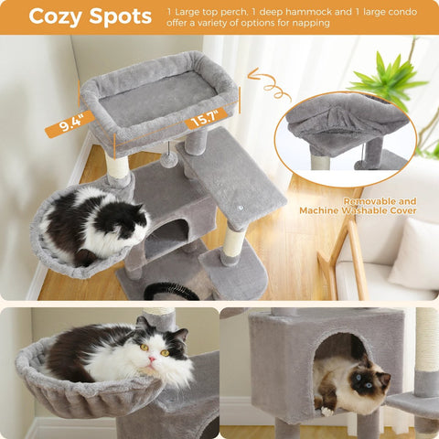 Krabpaal voor katten - Krabpaal voor grote katten - Krabpaal kat - Met een ruim kattenhok - 4 plateau's