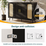 Sideboard Buffet Cabinet Hall Cabinet with storage space and blister doors rattan wooden for kitchen and living room Black