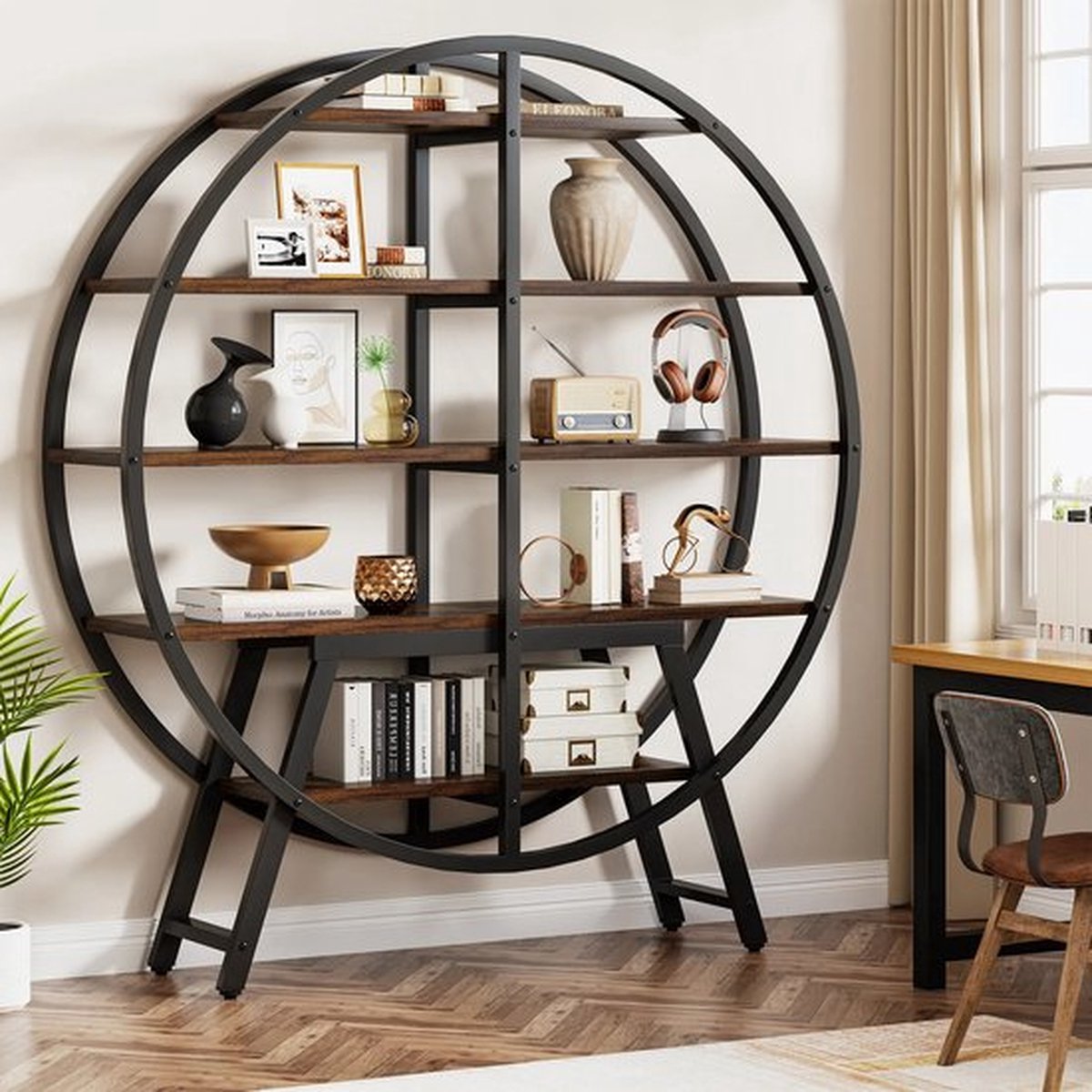 Boekenkast - Bruin - Rond - Vrijstaande Kast - Decoratieve Plank - Boekenrek- Boekenkast Kind