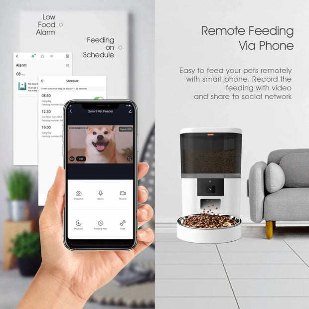Kattenvoerbak - Zwart - Dubbele Bak - Automatische Kattenvoerbak - Wifi - Kat - Katten - Voerbak - Droogvoer