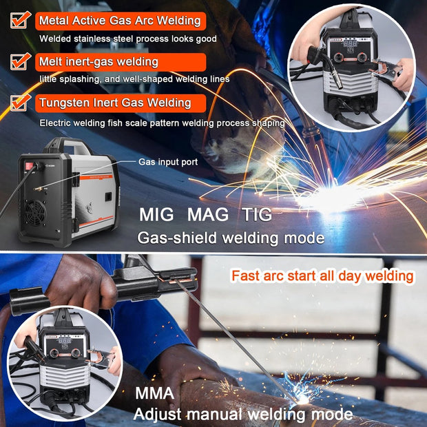 Lasmachine - Elektrische Lasser - Multifunctioneel - 4 in 1 MIG MMA MAG TIG - Inverter Lasser - Draagbare Elektrische Lasmachine - Intelligente Lasser - Grijs