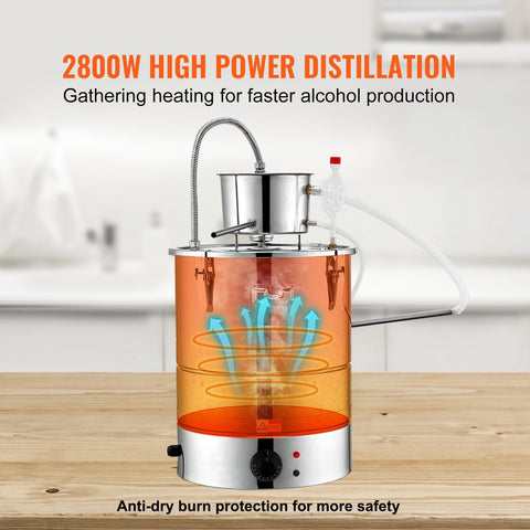 Alcohol Water Distilleerder – 50L Roestvrijstalen Distillatieapparaat – 2800W Elektrische Verwarmer – Complete Set voor Whisky - Wijn - Wodka en Essentiële Oliën