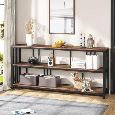 Console Tafel - Bijzettafel met 3 Niveaus - Industrieel - Hout & Metaal - 180 x 30 x 90 cm - Bruin