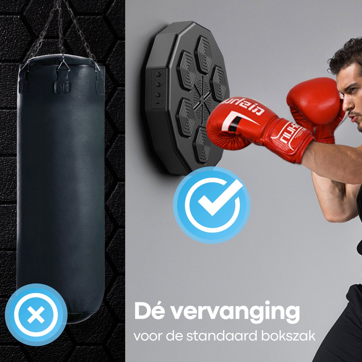 Boxing machine with music &amp; Bluetooth Including children's gloves - Punching bag - Boxing machine - Wall mounting - Black
