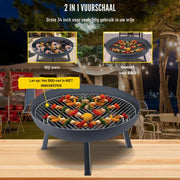 Vuurkorf - Voor buiten - 85 cm Diameter - 2-in-1 Functionele en Ondersteunende
