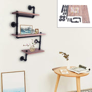 Floating wall shelf - Wall rack - 3 tiers - Vintage Industrial Wall - Shelf Wood Industrial Pipe Shelves