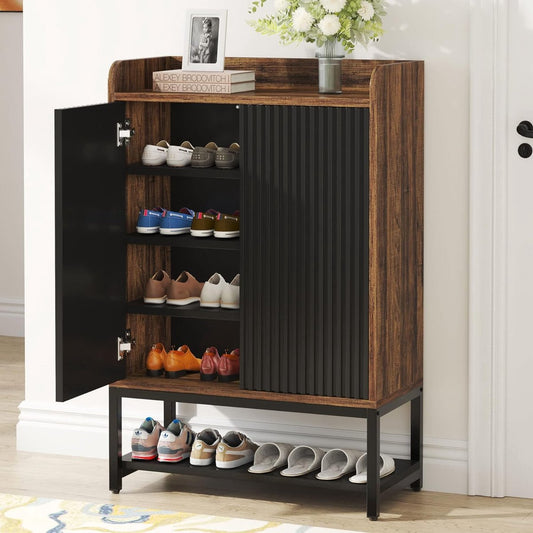 Praktisch Schoenenrek - Schoenenrek met 5 Niveaus - Schoenenkast - Schoenenrek Metaal Modern - Hout - 75 x 35 x 105 cm - Bruin