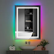 Grote LED spiegel met verlichting - RGB Kleurverandering - Dimbaar en Anti-Fog met Backlit Verlichting - 61x81cm
