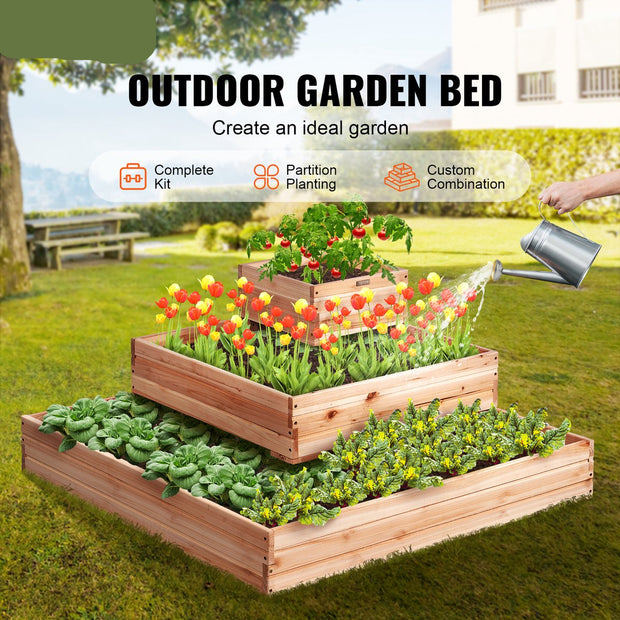 Verhoogd Bed Plantenbak – 113 x 113 x 51 cm – Dennenhouten Groentebed – Bloembak Kruidenbed – Tuinbed voor Groenten, Fruit, Kruiden en Vetplanten