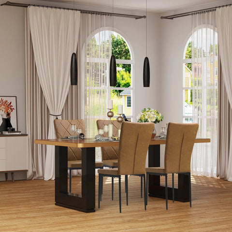 Chairs - Set Of 4 - Dining Room Chairs - Brown - Faux Leather - Dining Room - Upholstered - 94.5x41x43 Cm - Modern