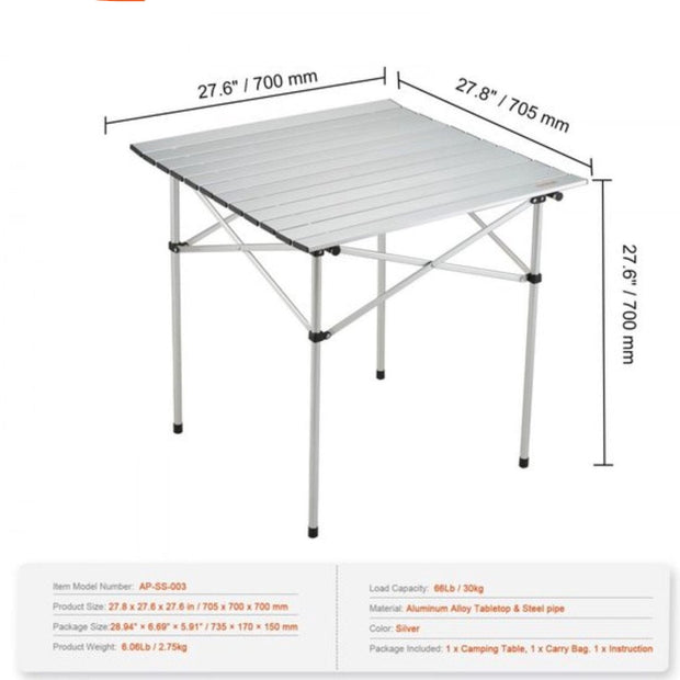 Vouwtafel Campingtafel - 705 x 700 x 700 mm - Opvouwbare Tuintafel - Balkontafel - Multifunctionele Tafel - 30 kg Belastbaar - Aluminium Campingtafel - Vouwtafel - Hittebestendig - Draagbaar