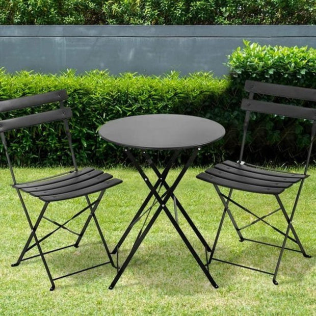 Orgineel Frans Bistroset - Patio Set - Hemelsblauw - 1x Tafel - 2x Stoelen - Opvouwbaar - Zwart
