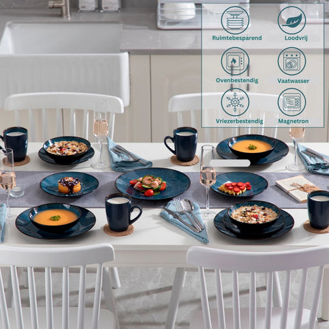 Dinnerware set - 8 persons - Porcelain - Dinnerware sets - 32 pieces - Plate set 8 persons - Plate set 32 ​​pieces - Blue