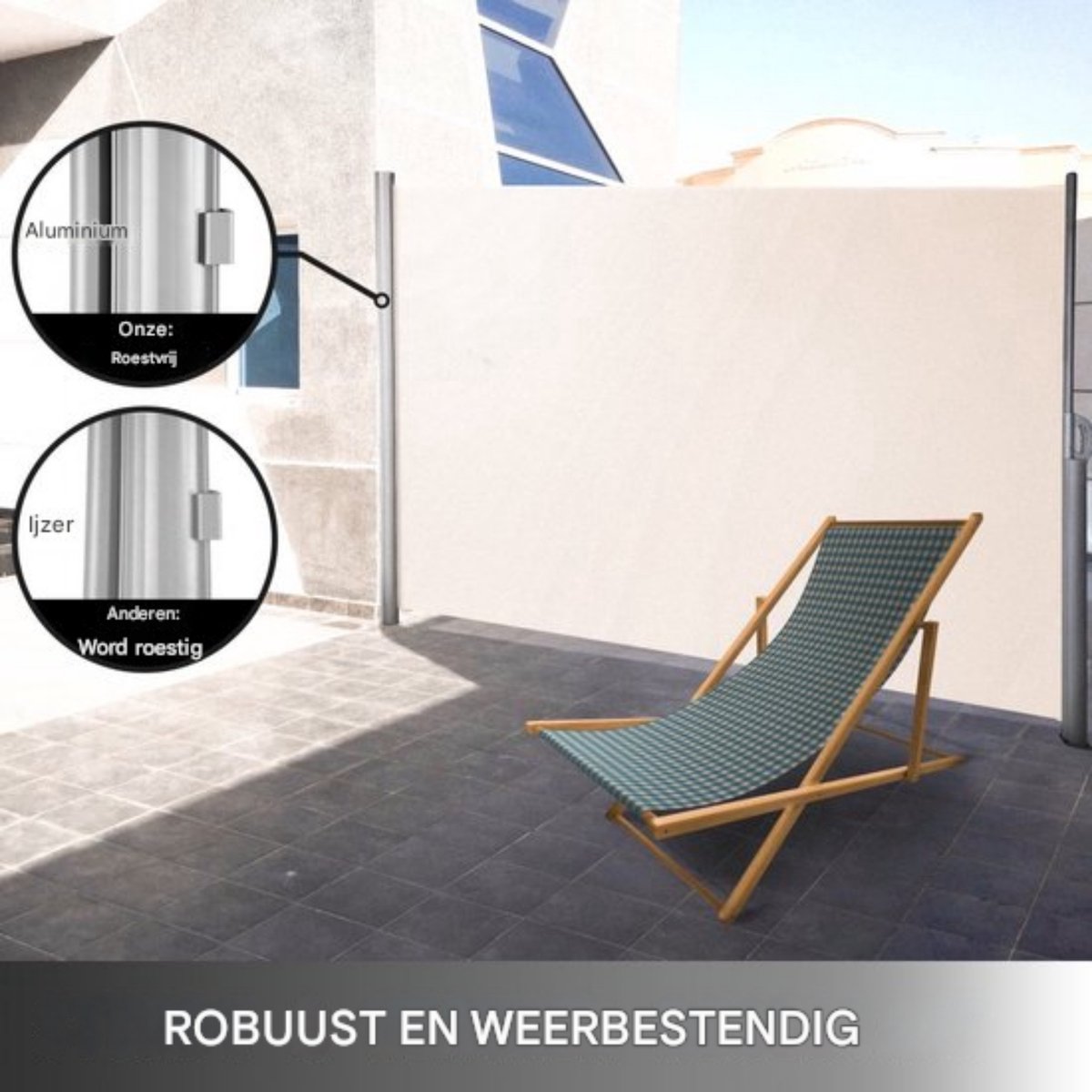 Windscherm - Uitschuifbaar Terras Rolgordijn - Uitschuifbare Zijluifel - Buitenprivacy Polyester - Waterdicht - Uitschuifbaar Terrasscherm - Ruimteverdeler - Windscherm - 160 x 300 cm (Copy)