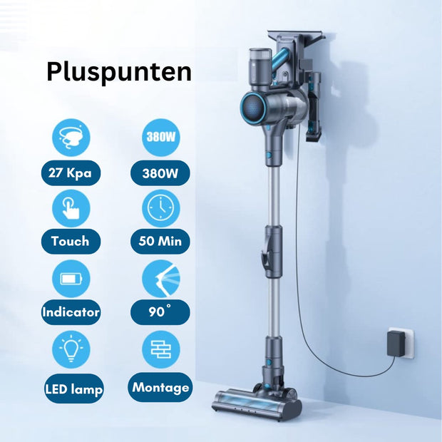 Cordless Stick Vacuum Cleaner - Bagless on Battery - 4 Different Attachments - Handheld Vacuum Cleaner - 380W - 27Kpa