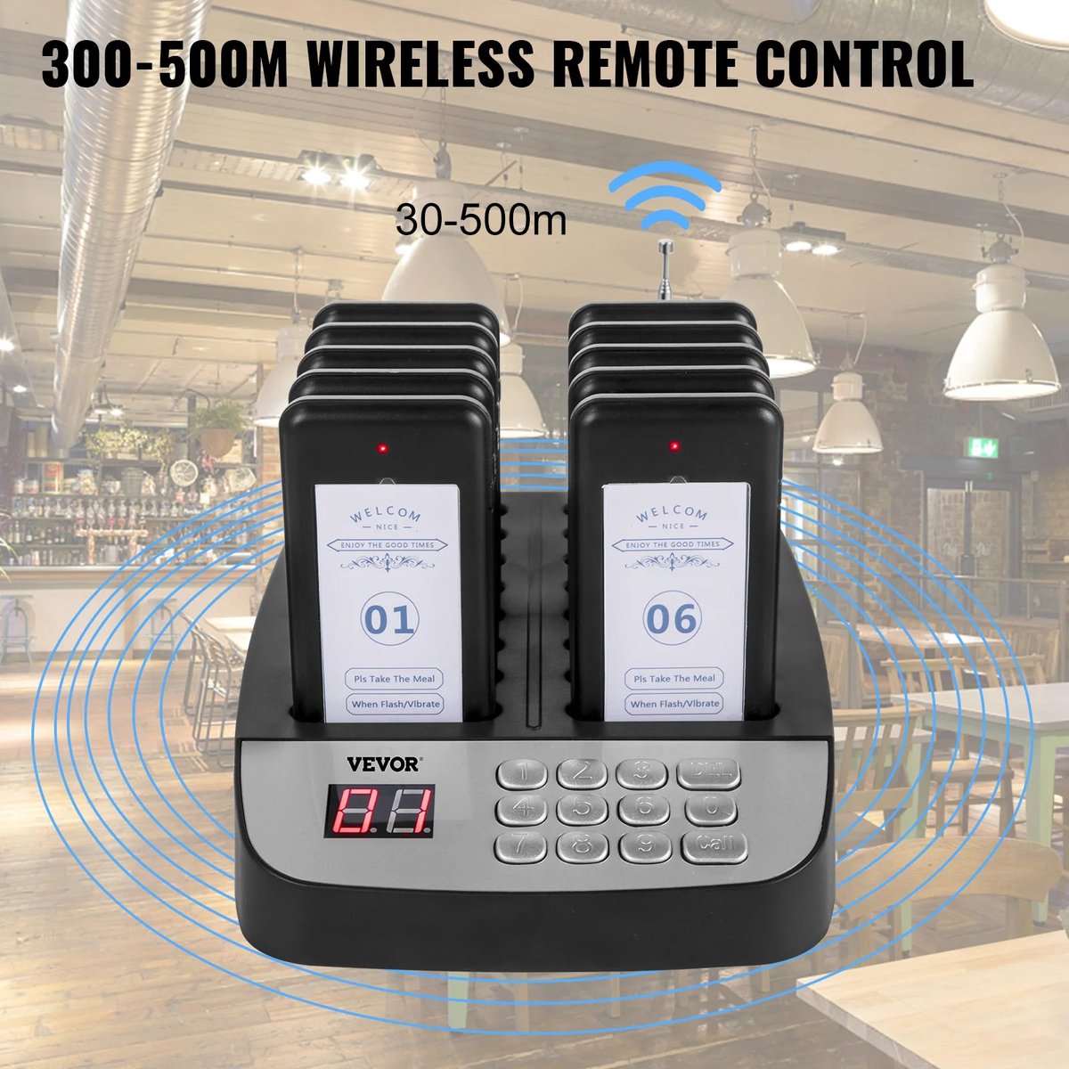 Oproepsysteem horeca - 16 STUKS - 500m - Oproep pieper - Restaurant Pager - Draadloze Oproep Buzzer