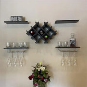 Wijnrek - Wand gemonteerd Wijnrek - Set van 5 - Wijnfles Plank Set Met Glazen Houder - Muur wijnrek