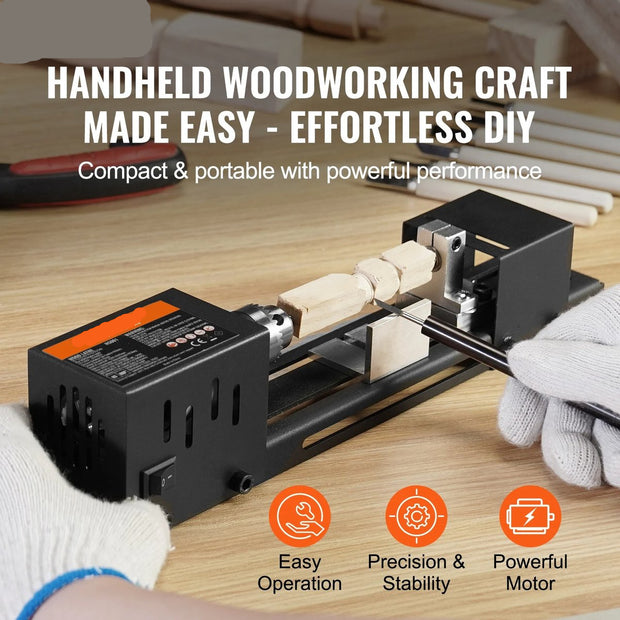 Mini Draaibank – Compacte Houtdraaibank – 96W Motor – 7 Snelheden – 4220-8500 RPM – Max. Lengte 160 mm
