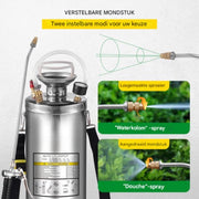 Ontkruidsproeier - Rugspuit - 8L - RVS - Ergonomisch - variabele Spray