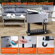 Coolbox - Rolling Fridge - Drink Bucket - Cooling Bucket - Beer Cooler - Refrigerator - Fridge - 100+ Bottles - 75 Liters - Grey