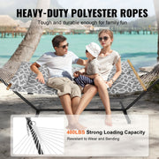 Dubbele Hangmat - Draagvermogen van 218 kg - met Stalen Standaard van 3,5 meter - T-vormige Standaard - Draagbare Draagtas en Kussen - Buitenhangmat - 1,4 x 1,9 m - Grijs en Wit Patroon