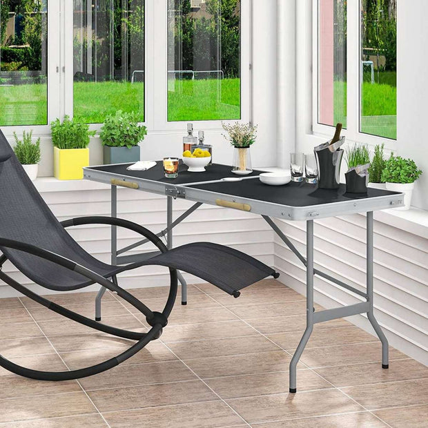 Campingtafel Inklapbaar - Kampeertafel, Partytafel - Lichtgewicht - Aluminium MDF - 150x60x69.5 cm - Zwart